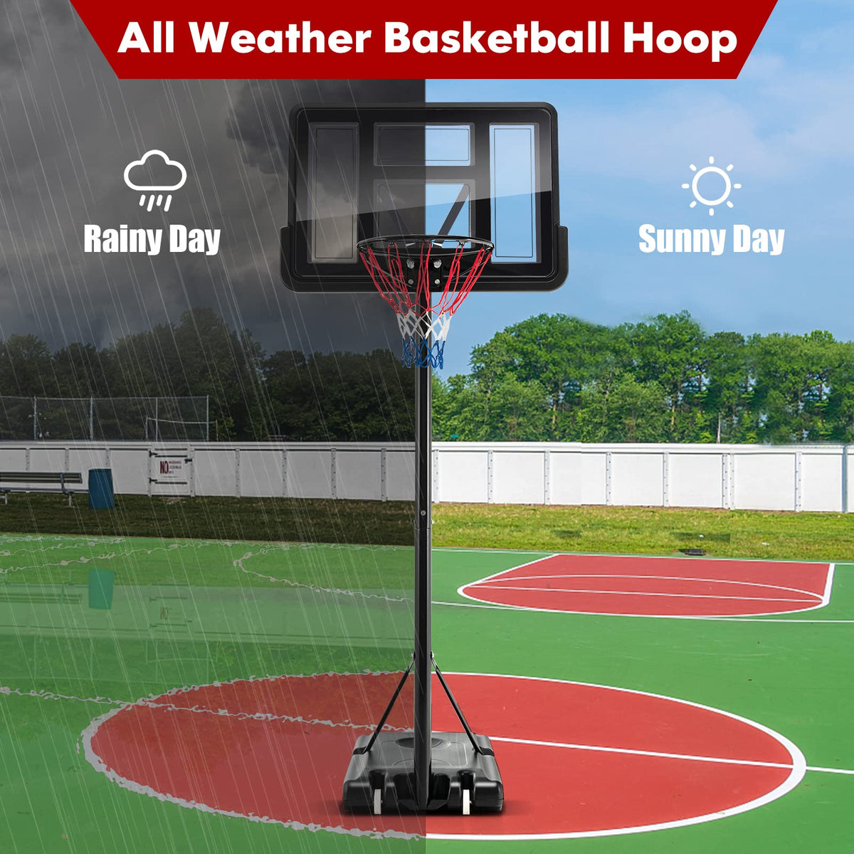 Basketball Hoop Stand, Rim Height Adjustable 4.25ft - 10ft, 44" Backboard, Basketball Stand System with Net