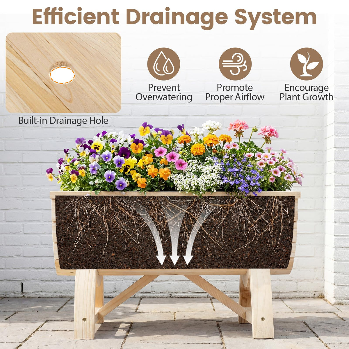 Set of 2 Wood Raised Garden Beds, Half-Barrel Planter Boxes