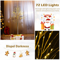 1.2/1.5/1.8 M Artificial Twig Birch Tree with 48/72/96 Warm White LED Lights for Christmas