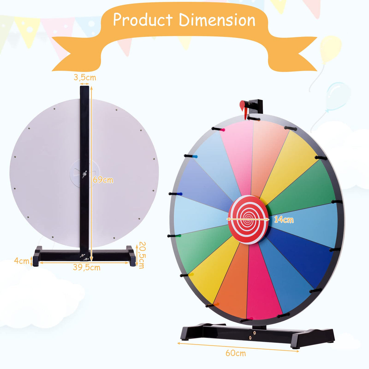 24” Table Prize Wheel with 14 Slots & Dry Erase Markers & Eraser