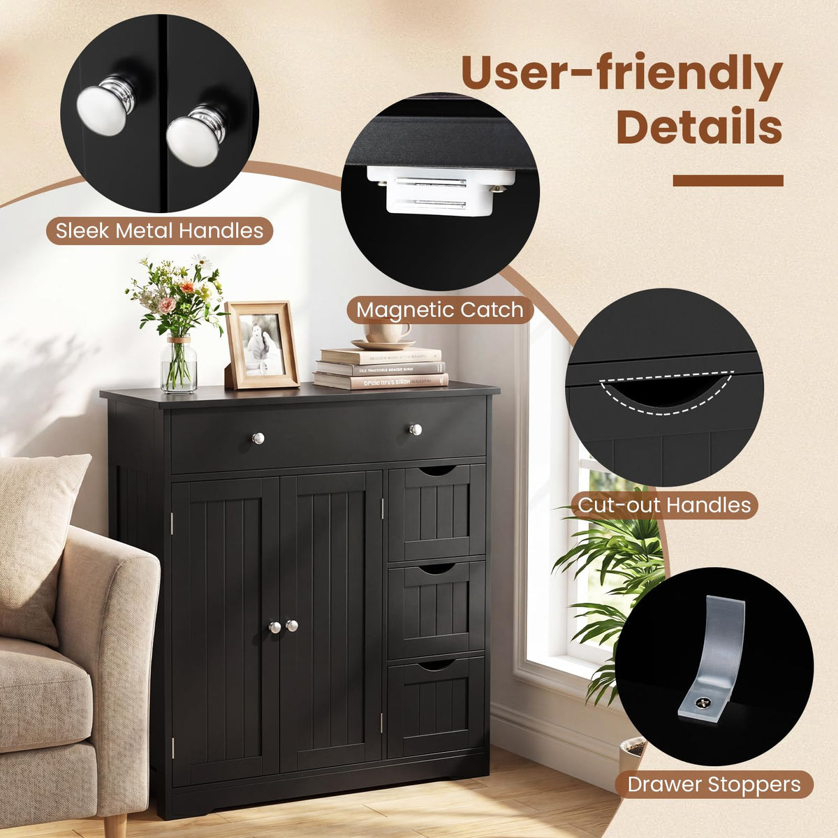 Giantex Bathroom Floor Cabinet, Large Storage Cabinet with 4 Drawers