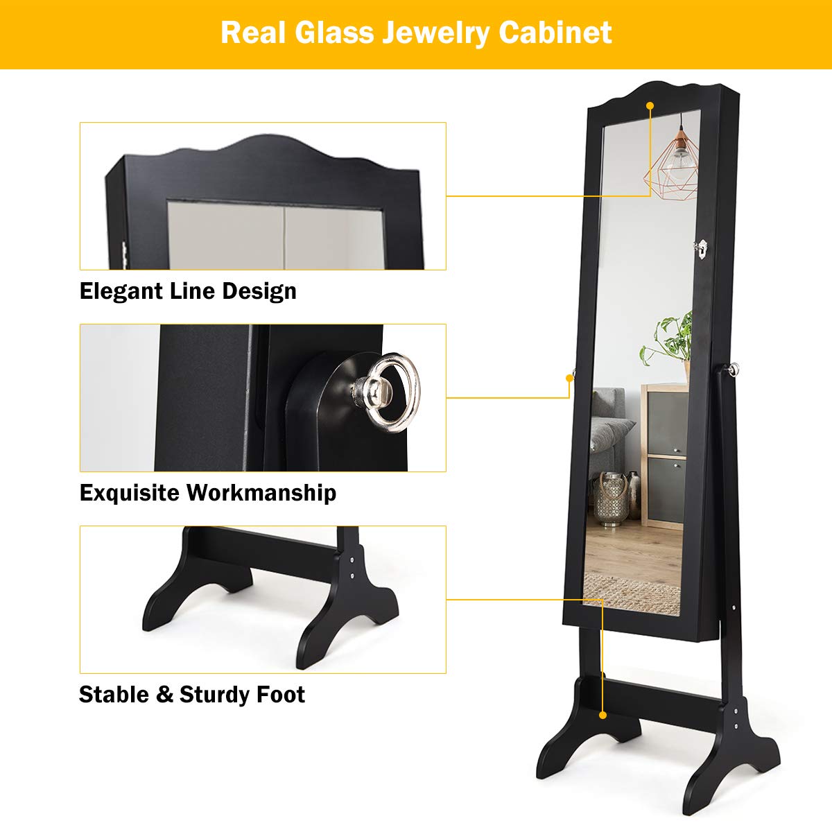 Giantex Jewelry Storage Armoire, Freestanding Jewelry Cabinet w/ Full-length Mirror, White