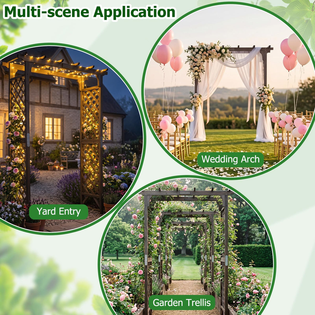 Flat Top Garden Arch Trellis 216cm Tall Wood Garden Archway Gate for Climbing Plants