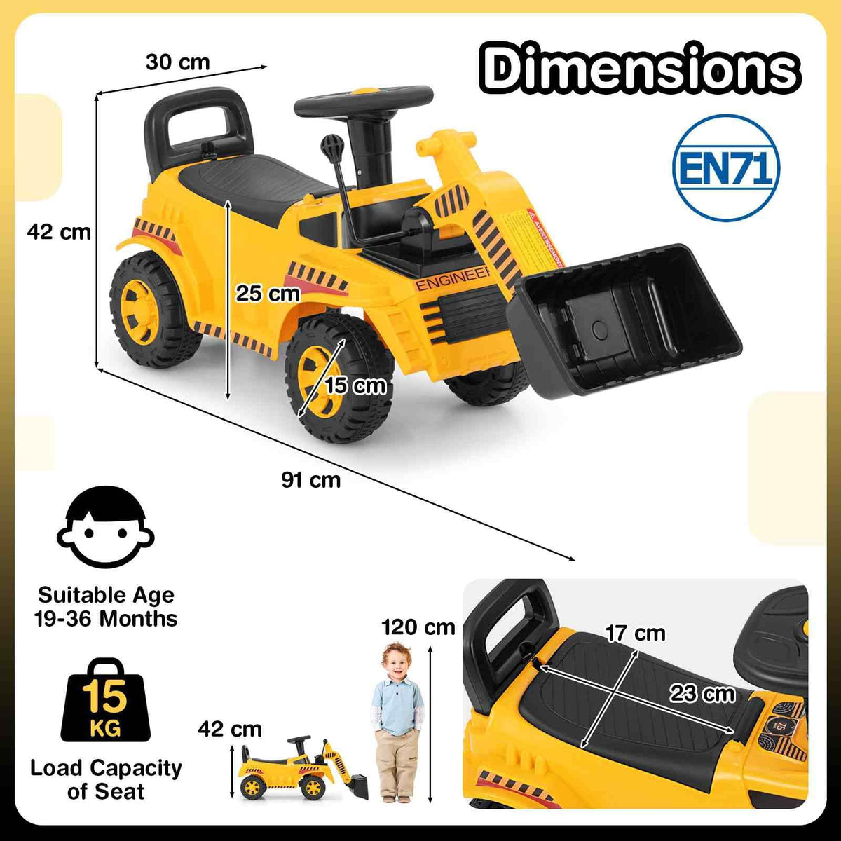 Ride on Bulldozer Excavator Digger Toy with Adjustable Bucket