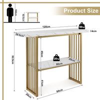 Giantex 2-Tier Console Table, White Faux Marble Sofa Table w/Open Shelf, Gold Steel Frame