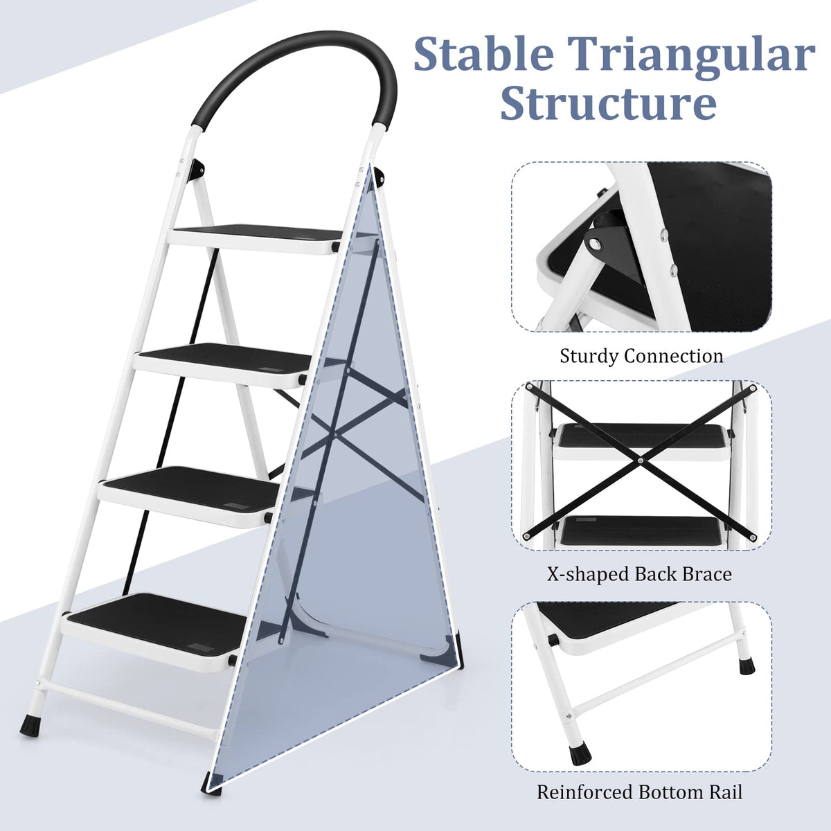 Folding Step Stool Stepladders W/Widen Pedal (4-Step)