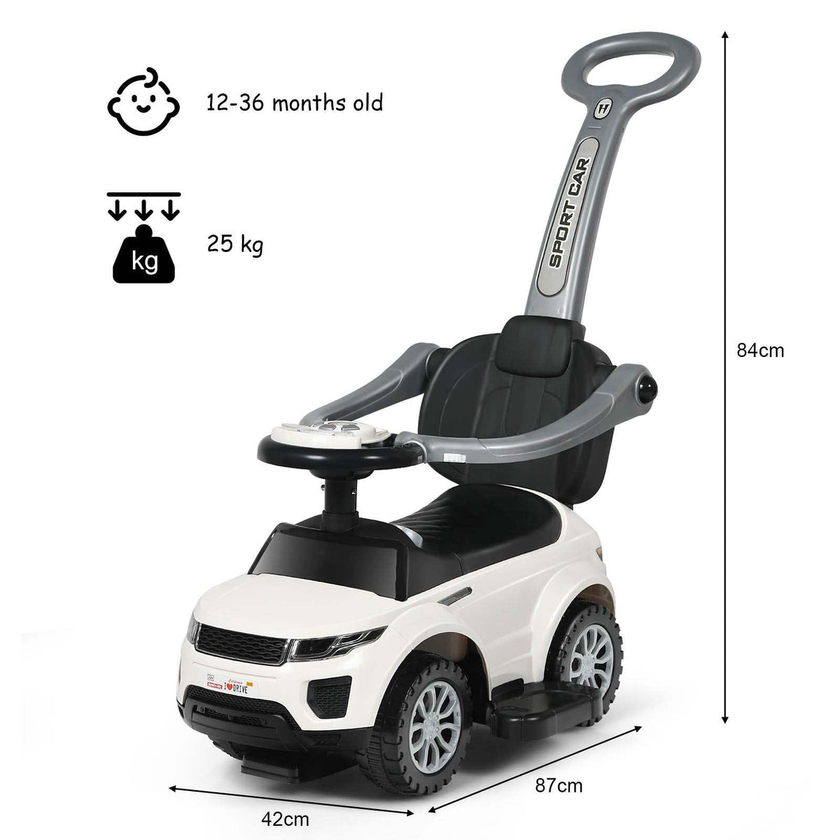 3 in 1 Kids Ride On Push Car, Sliding Walking Car with Horn, Music, Light