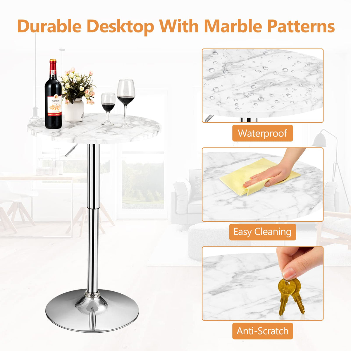 Giantex Modern Bar Table w/Marble Patterns