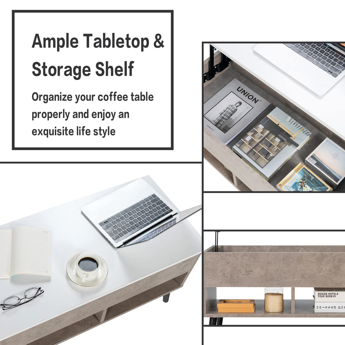 Giantex Lift Top Coffee Table, Wooden Lift Top Dining Table w/Hidden Storage Compartment & 2 Storage Shelves