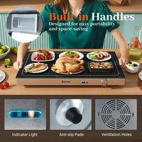 Electric Warming Tray with Adjustable Temperature Tempered Glass Top Food Warmer