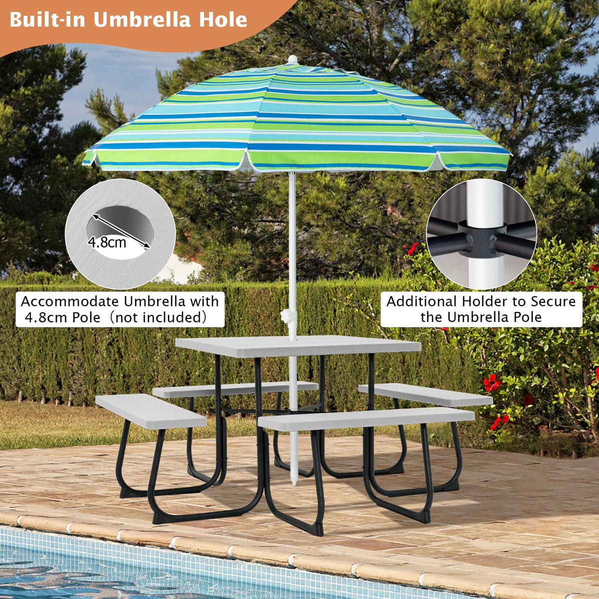 8-person Square Picnic Table Bench Set with 4 Benches 225 KG Capacity