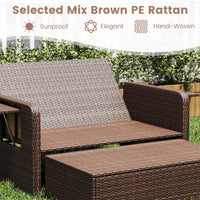 Patio Rattan Daybed, 2-Piece Loveseat & Storage Ottoman Set