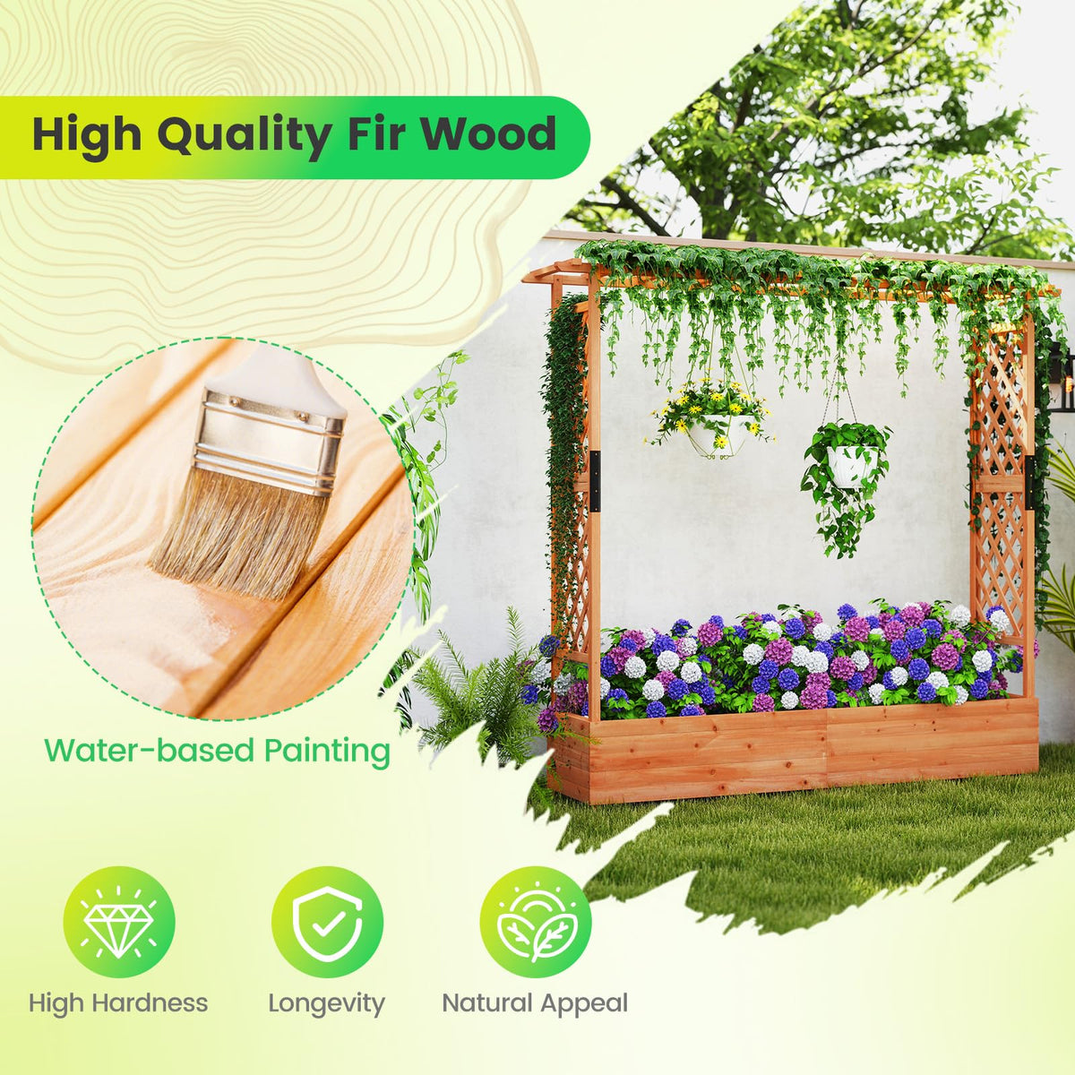 Giantex Raised Garden Bed with Trellis & Hanging Roof, 77"x17"x72"