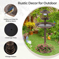 Outdoor Solar Lighted Bird Bath 3-in-1 Pedestal Bird Feeder Decor for Garden