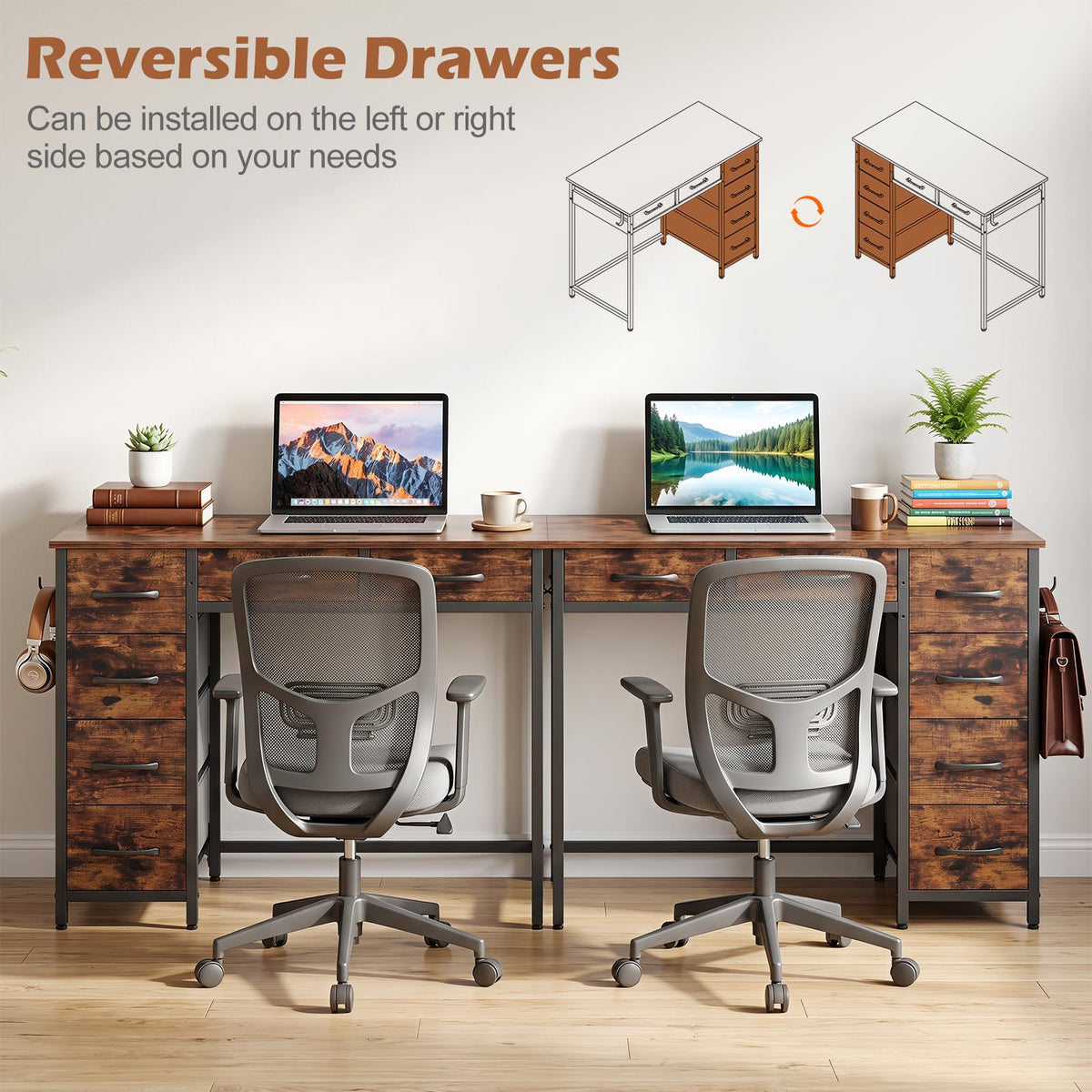 Giantex Computer Desk with Reversible Drawers