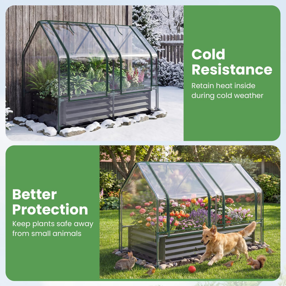 120x30x60 cm Raised Garden Bed with Greenhouse Cover and Windows