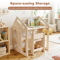 3-in-1 Toddler Art Table Set with 2 Bookshelves and Chalkboard for Painting and Crafting
