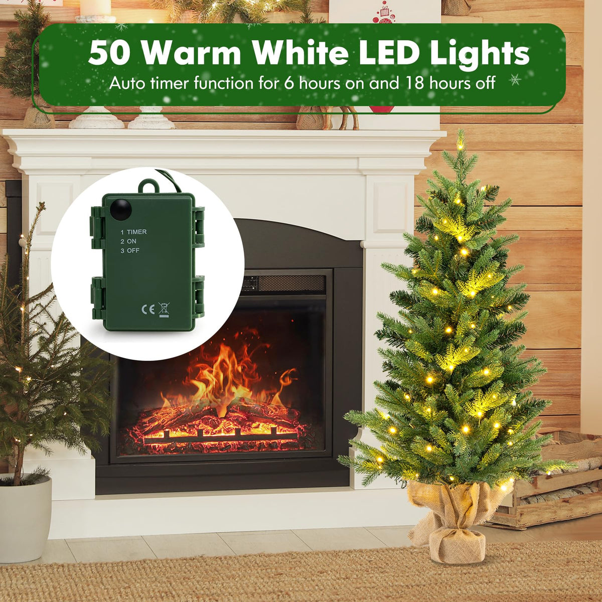 90cm Pre-Lit Artificial Christmas Tree with 50 LED Lights
