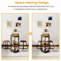 3-Piece Dining Table Set Rectangular Kitchen Table and 2 Stools with 2-tier Storage Shelves