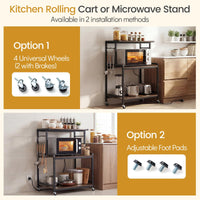 3-Tier Kitchen Rolling Cart with Power Outlets 10 S-Shaped Hooks