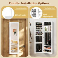 Wall/Door Mounted Jewelry Armoire with Storage Shelves and 2 Hanging Hook