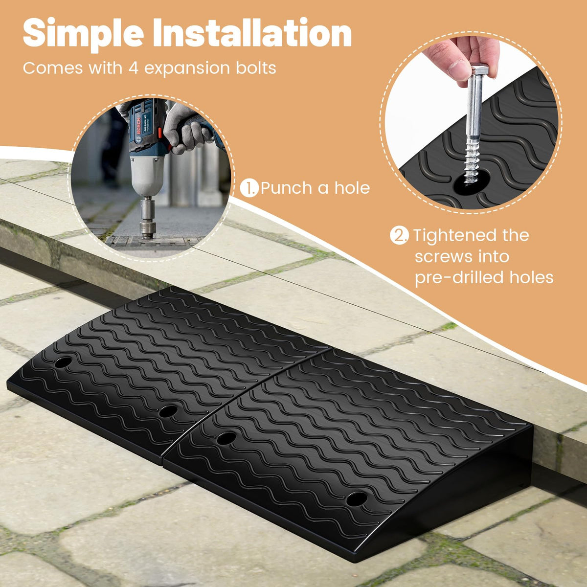 Curb Ramp 2 Pack, 12/13cm Raised Height Rubber Threshold Ramps Set