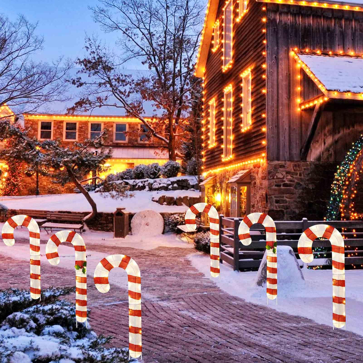 3 Pieces 80CM Pre-Lit Xmas Yard Candy Canes with 75 LED Lights