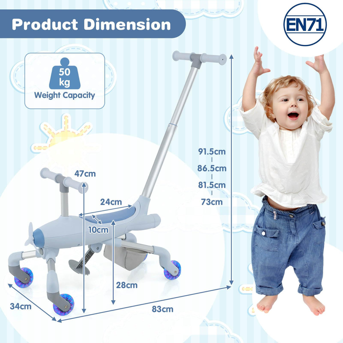 2-in-1 Kids Ride-on Push Car with LED Lighted Wheels