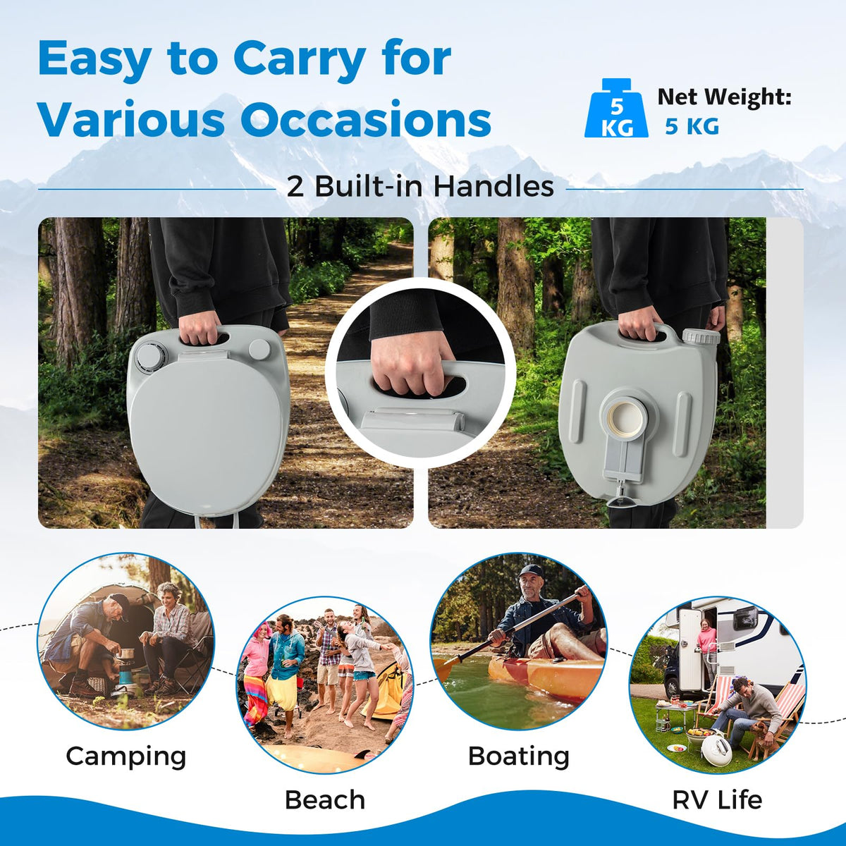 Portable Toilet, Outdoor Camping Toilet with 20L Detachable Waste Tank & Flush Pump