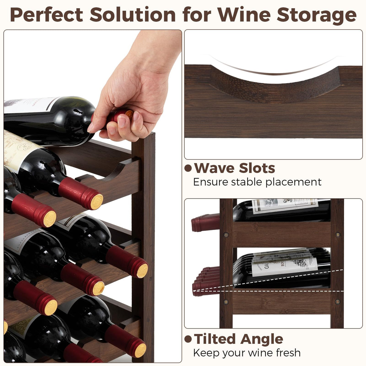 Giantex 3-Tier Bamboo Wine Rack, 18-Bottle Tabletop Wine Holder