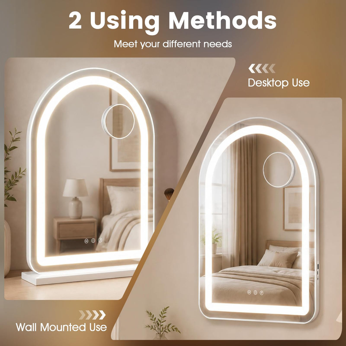 Giantex Arched Vanity Mirror with LED Lights & Removable Magnify Mirror