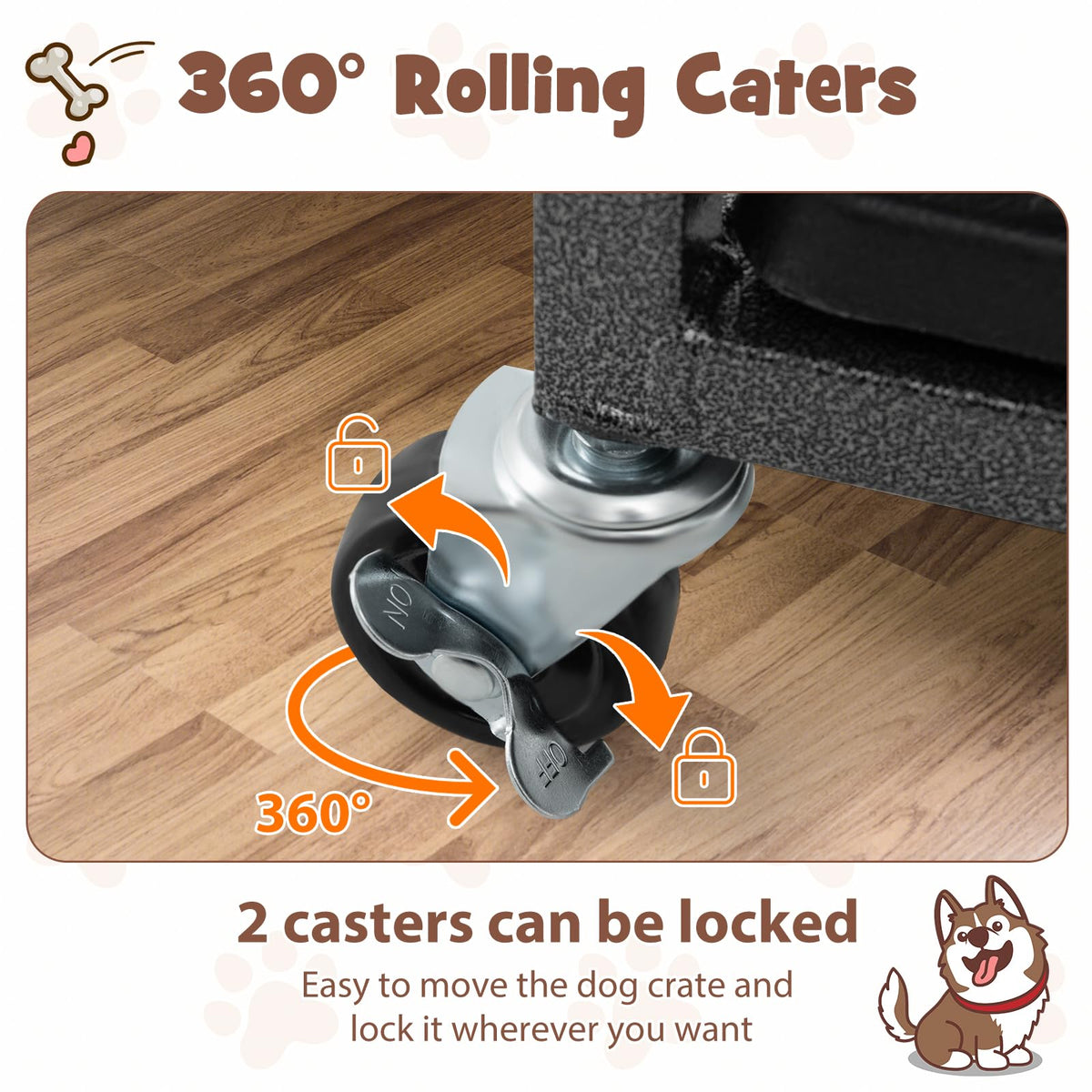 96CM/120CM Foldable Heavy-Duty Metal Dog Cage W/Lockable Rolling Casters, Removable Tray, 2 Lockable Doors