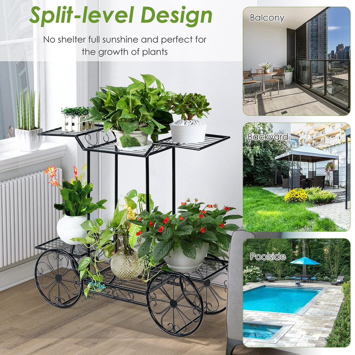 4-Tier Flower Stand, Iron Plant Stand for Indoor & Outdoor Use