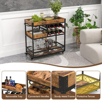 Giantex Home Bar Serving Cart, 3-Tier Rolling Bar Cart with Removable Tray