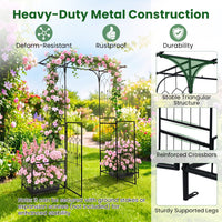 Garden Arch Trellis with Gate and Planter Boxes, 206cm Heavy Duty Metal Arbor