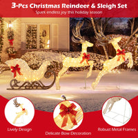 3-Piece Christmas Lighted Reindeer & Sleigh Set, Lighted Xmas Deer Decoration