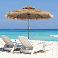 2 Tier Hula Thatched Patio Tiki Umbrella with 8 Ribs for Beach