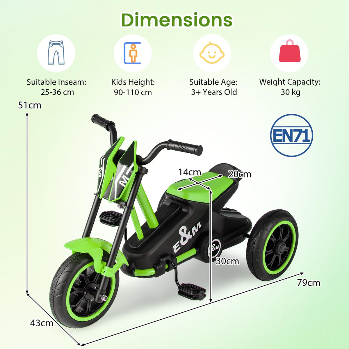 Kids Tricycle, 3-Wheel Toddler Bike with Foot Pedals, Forward/Backward