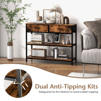 Giantex 100CM Console Table, Behind Couch Table with 2 Folding Fabric Drawers & Shelves , Rustic Brown