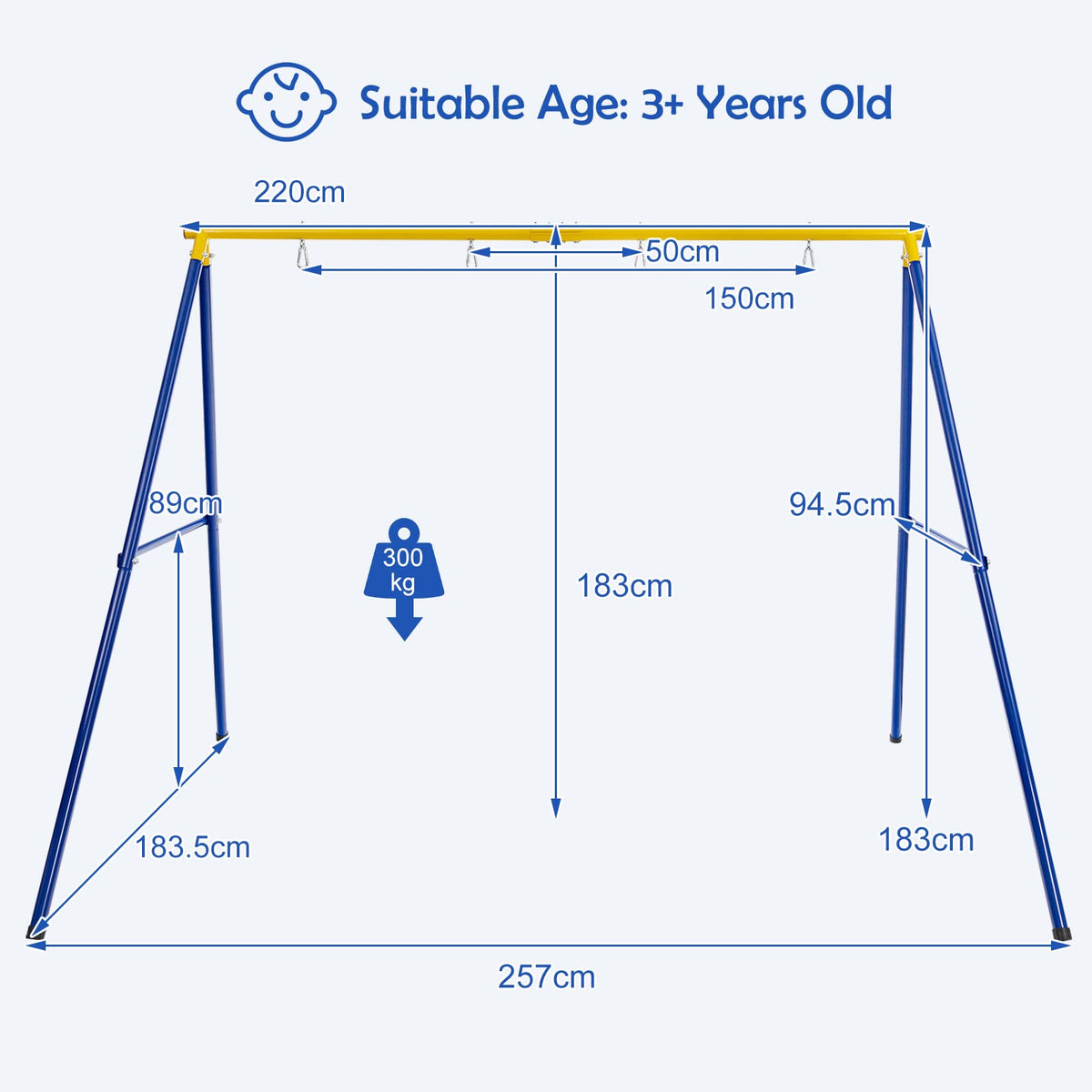 2 Seat Swing Frame for Kids, Children Heavy-Duty Metal Swing Stand w/Ground Stakes