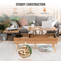 120cm Lift Top Coffee Table with Storage, Split Top Accent Table with Pneumatic Rods, Brown