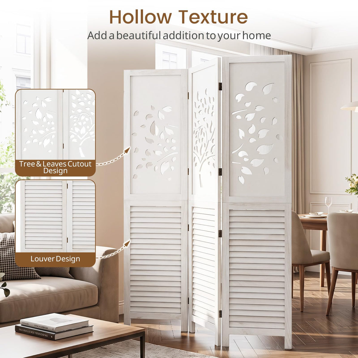 Giantex 170 cm Folding Room Divider, 3 Panel Wooden Privacy Screen