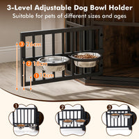Corner Dog Crate 2-in-1 Kennel and TV Stand with Adjustable Dog Bowl Rack