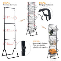 Giantex 3-Tier Fruit Basket Stand, 50kg Capacity Kitchen Metal Market Basket Stand w/ 3 Removable Hanging Wire Bowls, Adjustable Heights