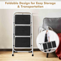 3-Tread Step Ladder with Convenient Hand Grip for Home Garage Kitchen