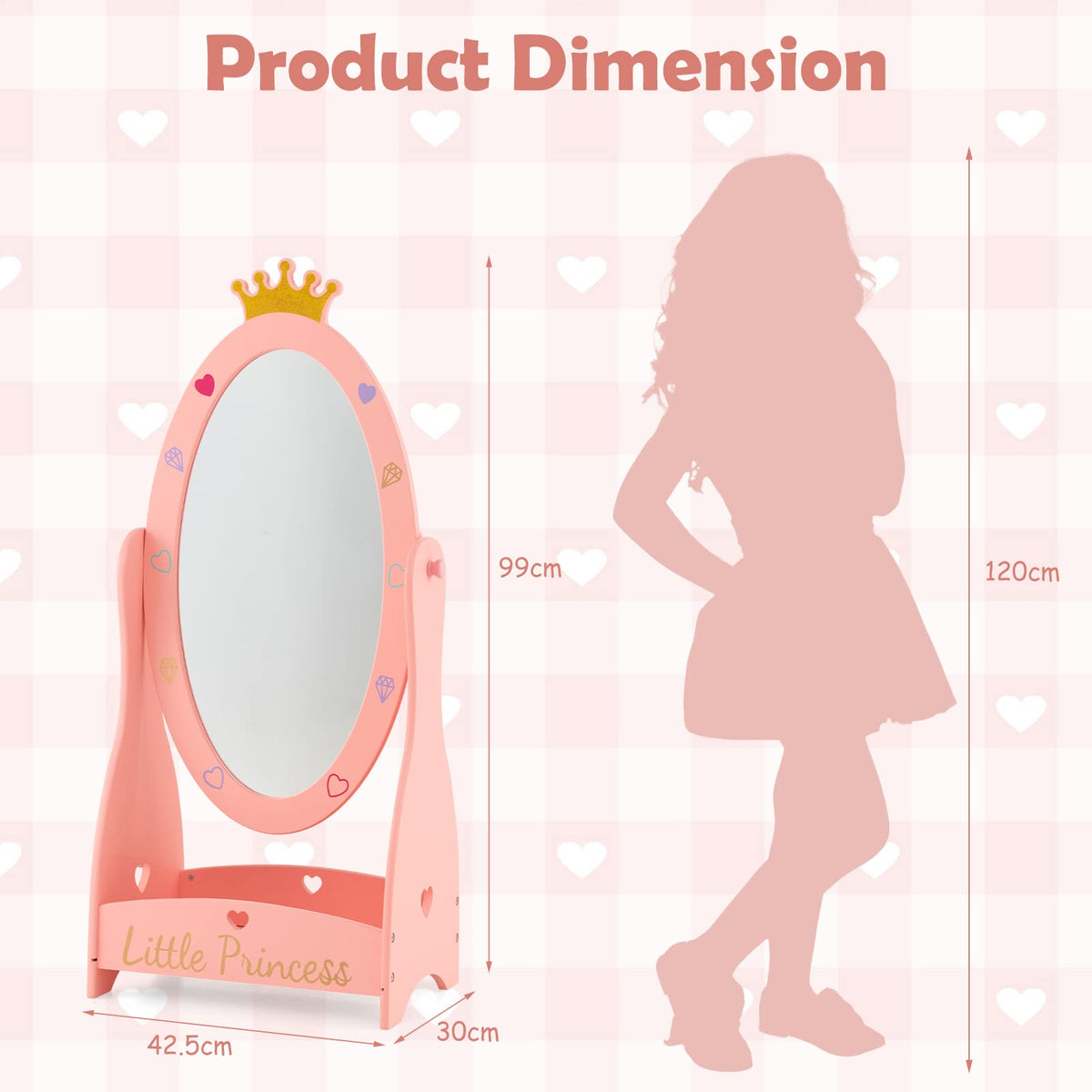 Kids Freestanding Dressing Mirror with 360° Rotatable Design-Pink