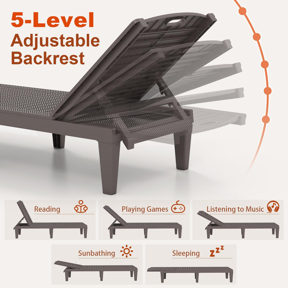 Chaise Lounge Chairs Set of 2 with 4-Position Adjustable Backrests