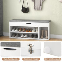 Shoe Bench with 3 Open Shelves and 1 Closed Shelf for Living Room
