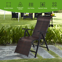 Giantex 2Pcs Folding Reclining Rattan Chair, Portable Chaise Lounge Chair w/ Adjustable Positions