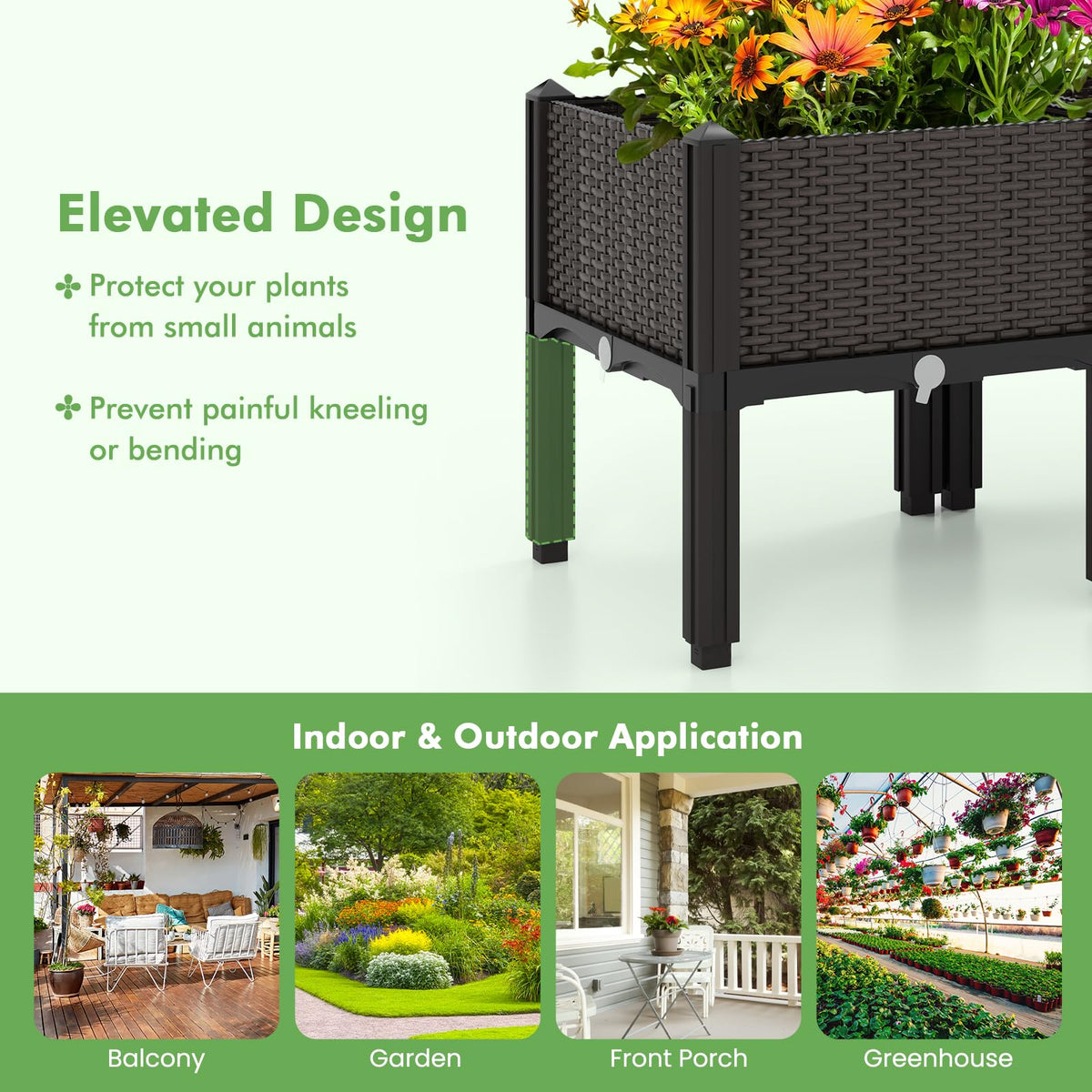 Set of 2 Raised Planter Boxes with Self-Watering System
